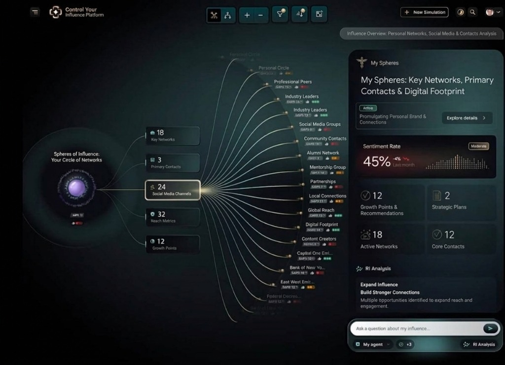 Radial Influence Tree & Sentiment Simulation